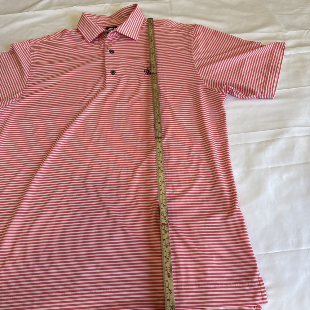 Footjoy Golf Polo Shirt Mens Sz MPink Stripe Performance Stretch Moisure Wicking - Picture 8 of 12